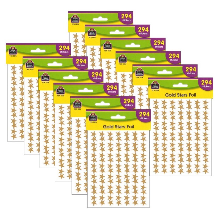 Teacher Created Resources® Gold Stars Foil Stickers, 294 Per Pack, 12 Packs