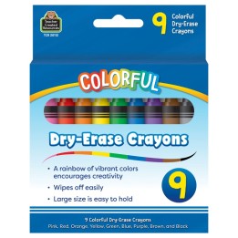 Teacher Created Resources® Colorful Dry-Erase Crayons, Pack of 9