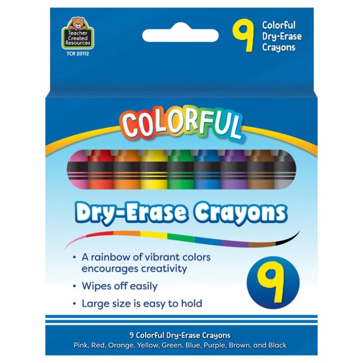 Teacher Created Resources® Colorful Dry-Erase Crayons, Pack of 9
