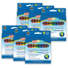 Teacher Created Resources® Colorful Dry-Erase Crayons, 9 Per Pack, 6 Packs