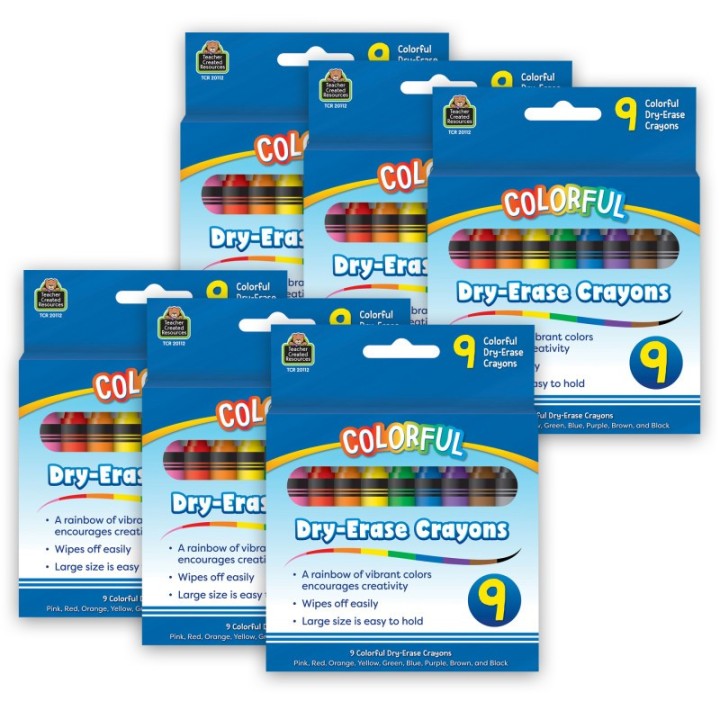 Teacher Created Resources® Colorful Dry-Erase Crayons, 9 Per Pack, 6 Packs