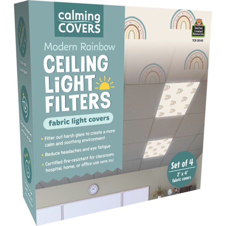 Teacher Created Resources® Calming Covers Ceiling Light Filters, 2' x 4', Modern Rainbow, Pack of 4