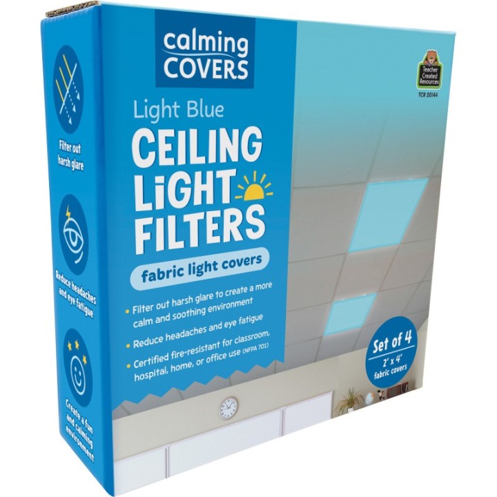Teacher Created Resources® Light Blue Calming Covers Ceiling Light Filters, 2' x 4', Set of 4