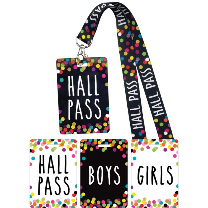 Teacher Created Resources® Confetti Hall Pass with Lanyard, Set of 4