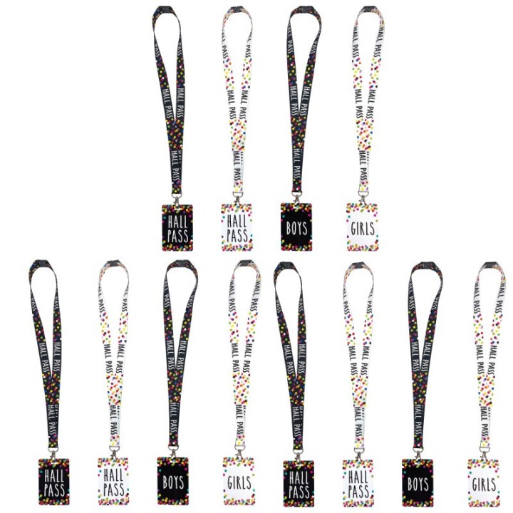 Teacher Created Resources® Confetti Hall Pass with Lanyard, 4 Per Pack, 3 Packs