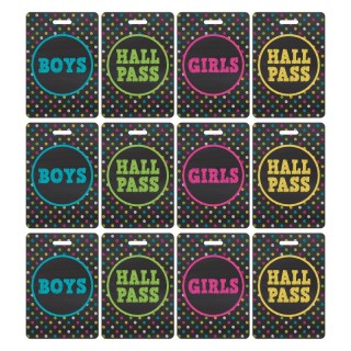 Teacher Created Resources® Chalkboard Brights Hall Pass with Lanyard, 4 Per Pack, 3 Packs