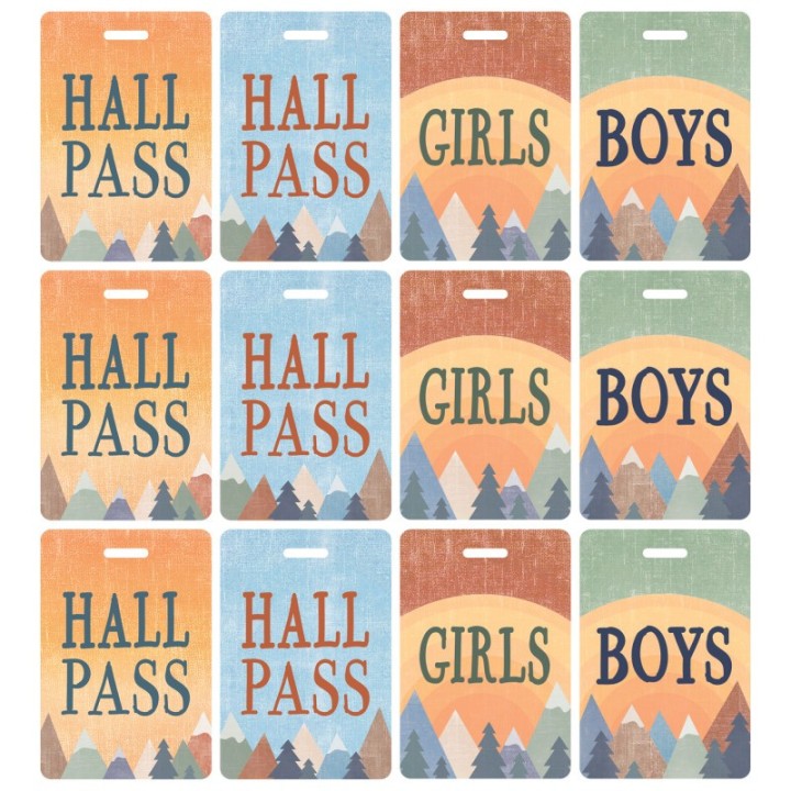 Teacher Created Resources® Moving Mountains Hall Pass with Lanyard, 4 Per Pack, 3 Packs