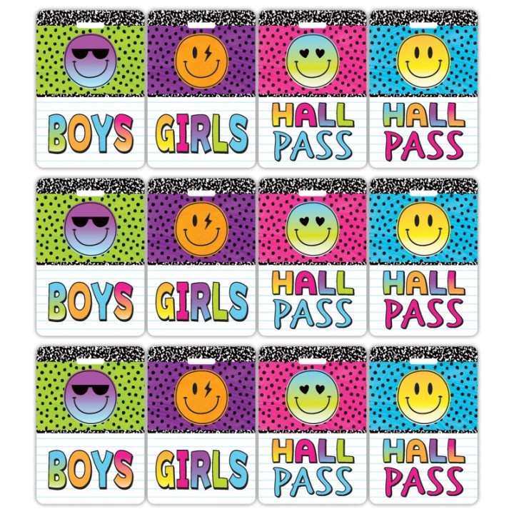 Teacher Created Resources® Brights 4Ever Hall Pass with Lanyard, 4 Per Pack, 3 Packs