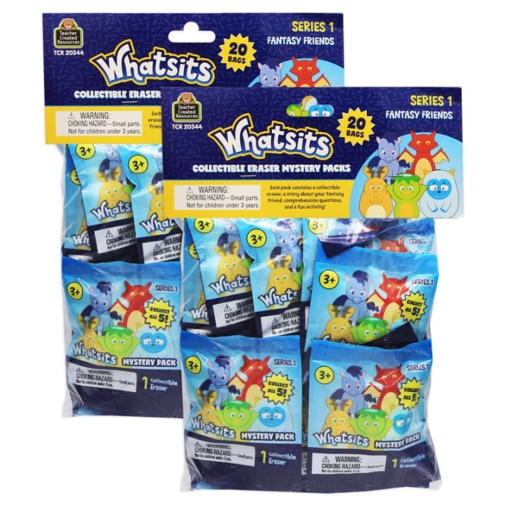 Teacher Created Resources® Whatsits™ Collectable Erasers Mystery Packs: Fantasy Friends, 20 Per Set, 2 Sets