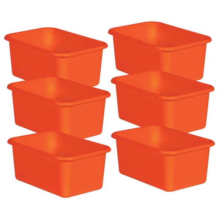 Teacher Created Resources® Orange Small Plastic Storage Bin, Pack of 6