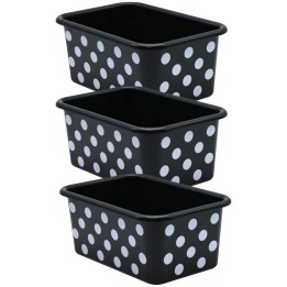 Teacher Created Resources® White Polka Dots on Black Small Plastic Storage Bin, Pack of 3