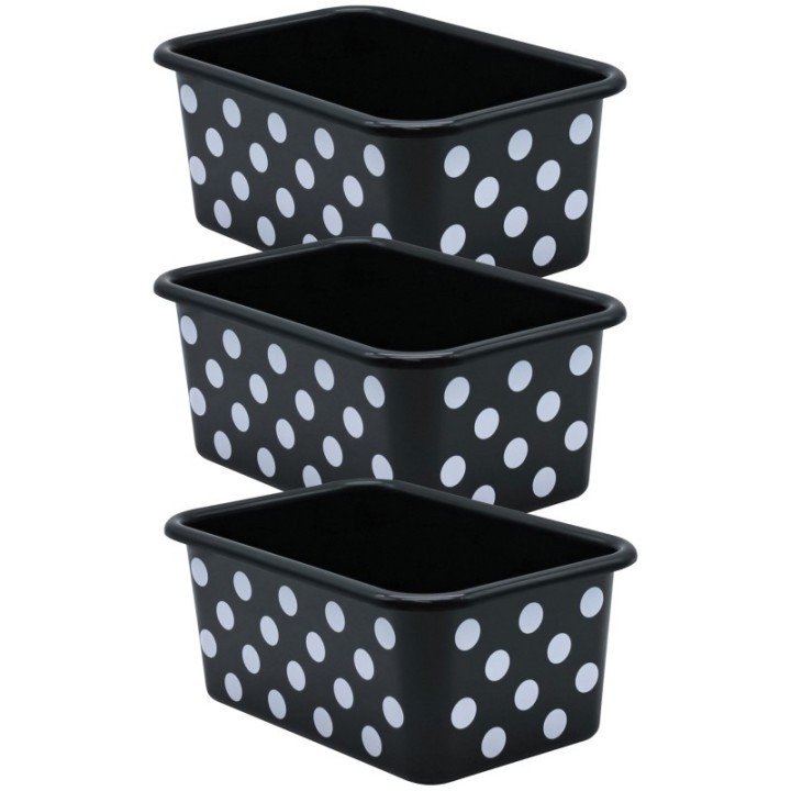 Teacher Created Resources® White Polka Dots on Black Small Plastic Storage Bin, Pack of 3
