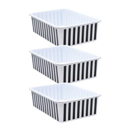 Teacher Created Resources® Black and White Stripes Large Plastic Storage Bin, Pack of 3