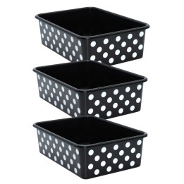 Teacher Created Resources® White Polka Dots on Black Large Plastic Storage Bin, Pack of 3