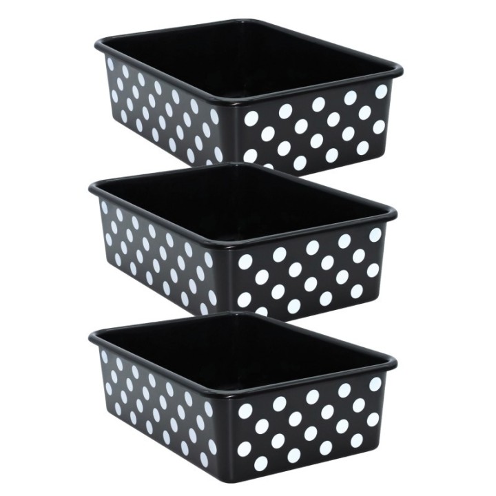 Teacher Created Resources® White Polka Dots on Black Large Plastic Storage Bin, Pack of 3