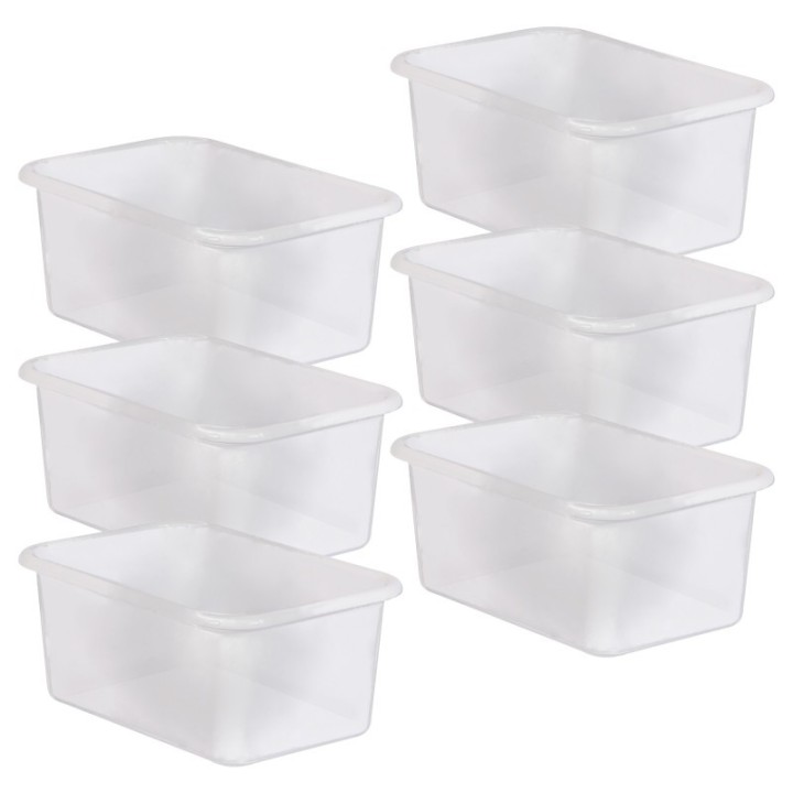 Teacher Created Resources® Small Plastic Storage Bin, Clear, Pack of 6