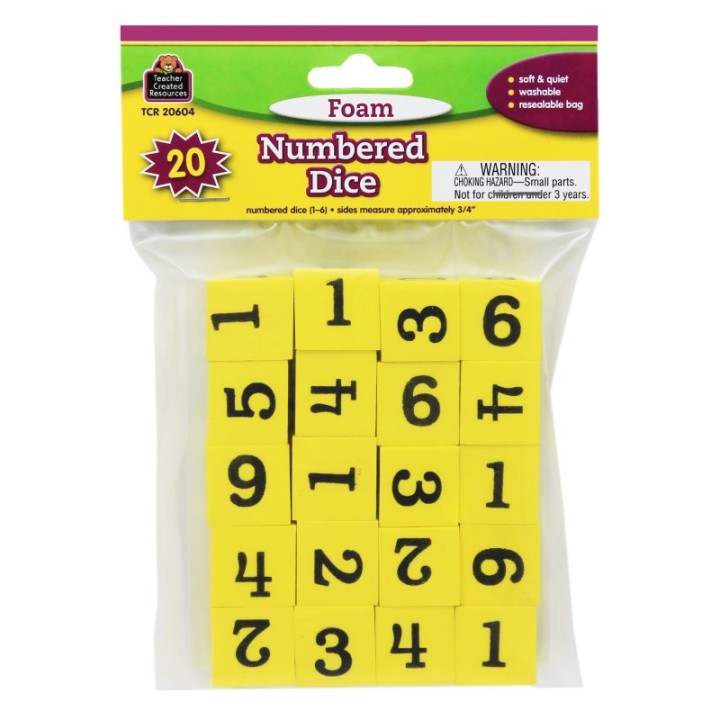 Teacher Created Resources® Foam Numbered Dice (1-6), Pack of 20