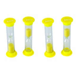 Teacher Created Resources® 3 Minute Sand Timers - Small, Yellow, Pack of 4