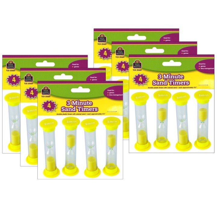 Teacher Created Resources® Sand Timers, Small, 3 Minute, 4 Per Pack, 6 Packs