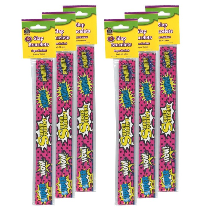 Teacher Created Resources® Superhero Super Student Slap Bracelets, 10 Per Pack, 6 Packs