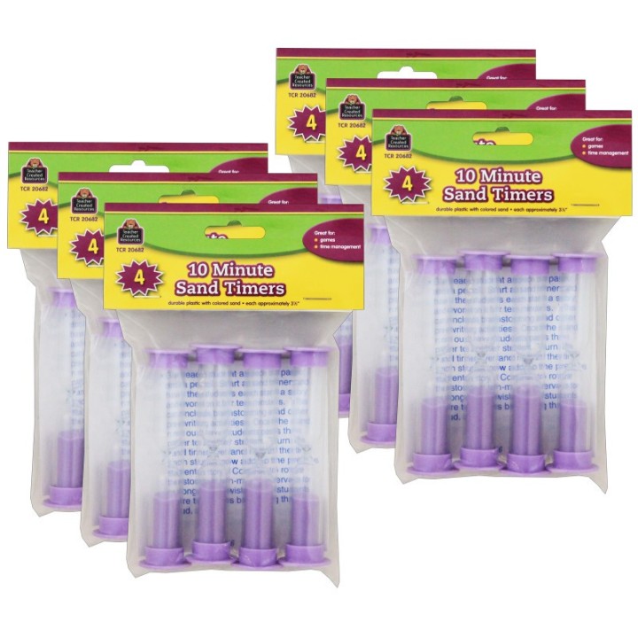 Teacher Created Resources® Small Sand Timer, 10 Minute, Purple, 4 Per Pack, 6 Packs