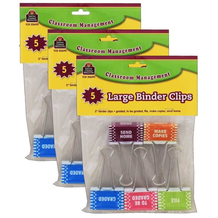 Teacher Created Resources® Classroom Management Large Binder Clips, 5 Per Pack, 3 Packs