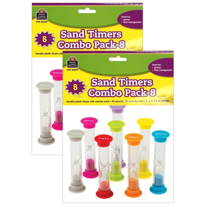Teacher Created Resources® Small Sand Timers Combo, Assorted Colors & Times, 8 Per Pack, 2 Packs