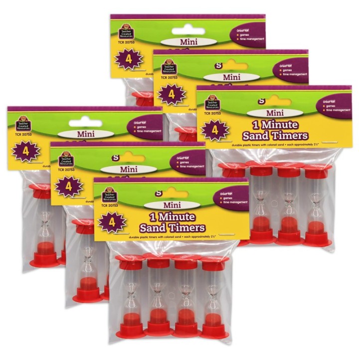 Teacher Created Resources® Sand Timer, Mini, 1 Minute, 4 Per Pack, 6 Packs
