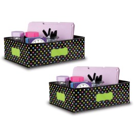 Teacher Created Resources® Chalkboard Brights Storage Bin, 16" x 11" x 5", Pack of 2