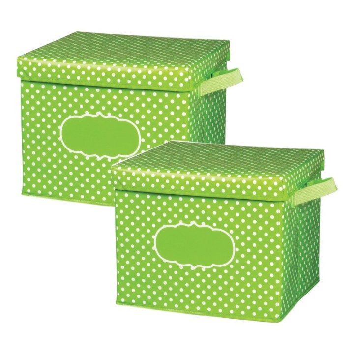 Teacher Created Resources® Lime Polka Dots Storage Box, Pack of 2