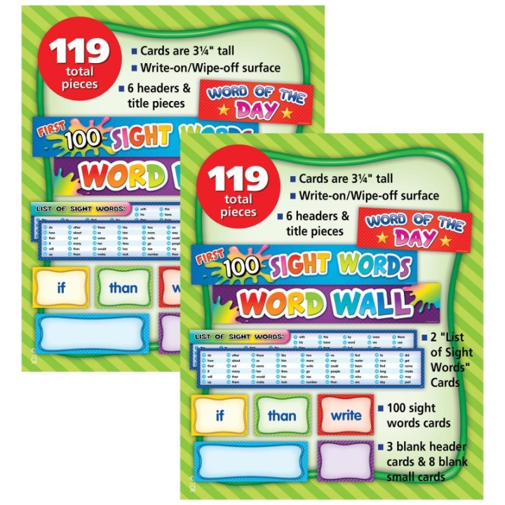 Teacher Created Resources® First 100 Sight Words Pocket Chart Cards, 119 Pieces Per Pack, 2 Packs