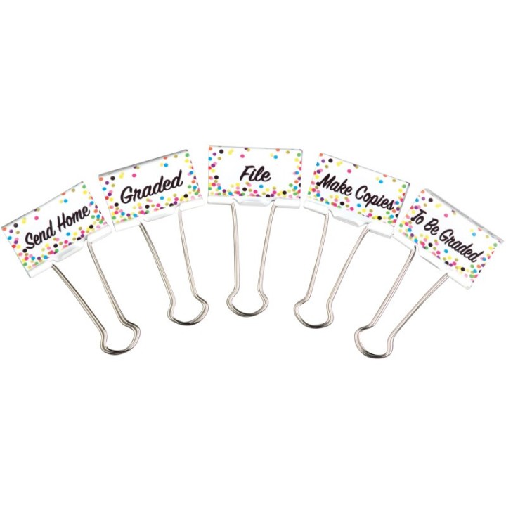 Teacher Created Resources® Confetti Binder Clips, Large, Classroom Management, Pack of 5