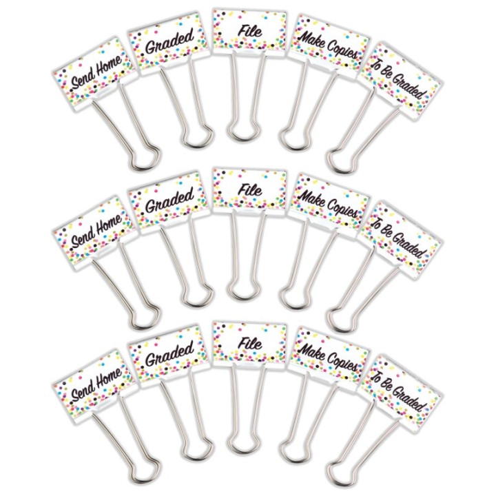Teacher Created Resources® Confetti Large Binder Clips, Management, 5 Per Pack, 3 Packs
