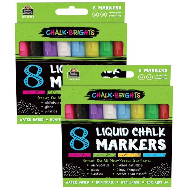 Teacher Created Resources® Chalk Brights Liquid Chalk Markers, 8 Per Pack, 2 Packs