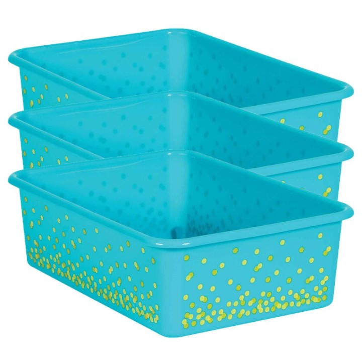 Teacher Created Resources® Teal Confetti Large Plastic Storage Bin, Pack of 3