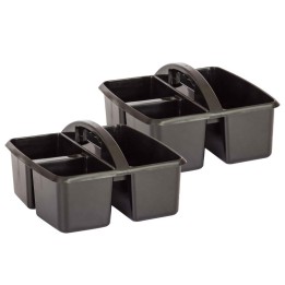 Teacher Created Resources® Plastic Storage Caddy, 9" L x 9-1/4" W x 5-1/4" H, Black, Pack of 2