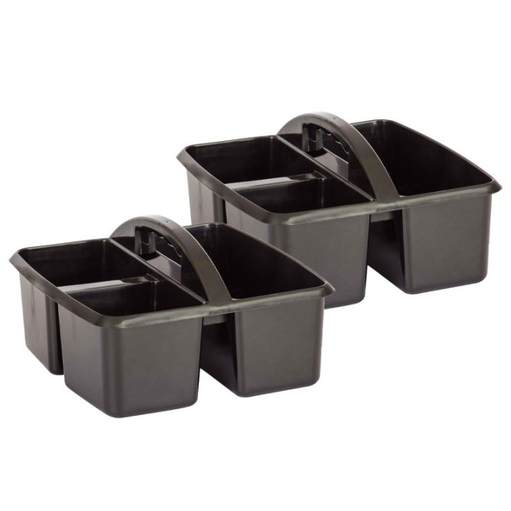 Teacher Created Resources® Plastic Storage Caddy, 9" L x 9-1/4" W x 5-1/4" H, Black, Pack of 2