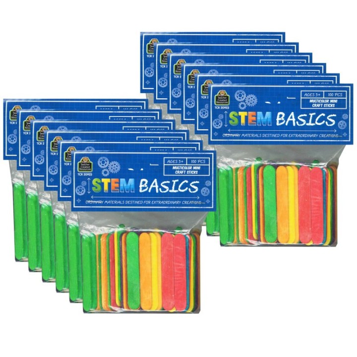 Teacher Created Resources® STEM Basics: Multicolor Mini Craft Sticks, 100 Per Pack, 12 Packs