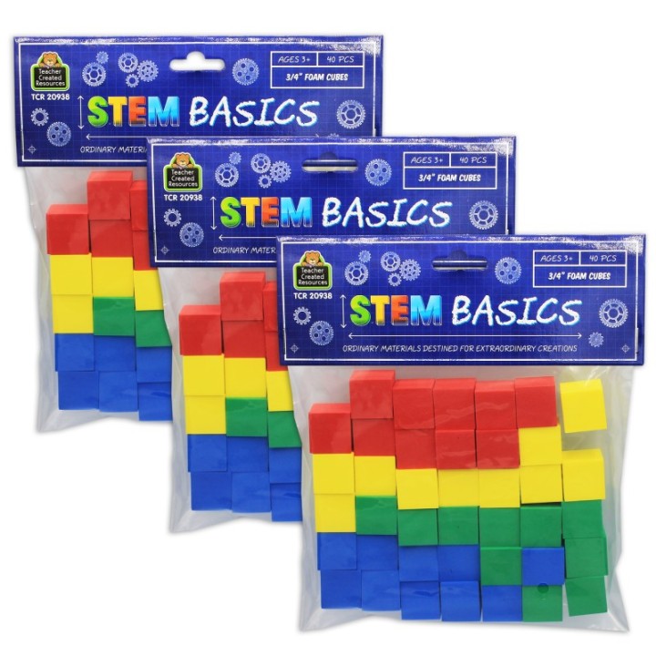 Teacher Created Resources® STEM Basics: Multicolor 3/4" Foam Cubes, 40 Per Pack, 3 Packs