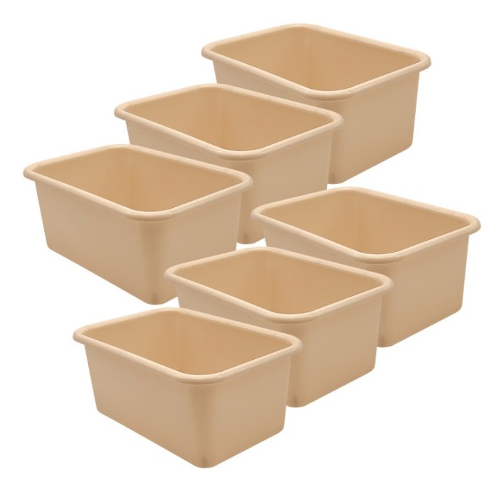Teacher Created Resources® Small Plastic Storage Bin, Light Brown, Pack of 6