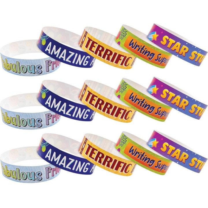 Teacher Created Resources® Positive Reinforcement Brag Bracelets, 10 Designs, 100 Per Pack, 3 Packs