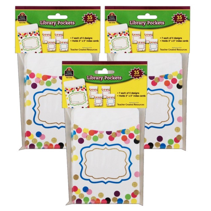Teacher Created Resources® Confetti Library Pockets, 35 Per Pack, 3 Packs