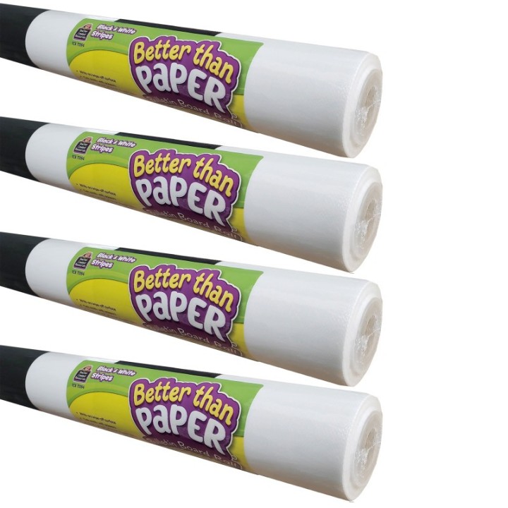Teacher Created Resources® Better Than Paper® Bulletin Board Roll, 4' x 12', Black & White Stripes, Pack of 4