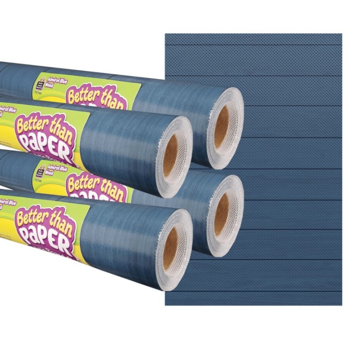 Teacher Created Resources® Admiral Blue Wood Better Than Paper Bulletin Board Roll, 4' x 12', Pack of 4