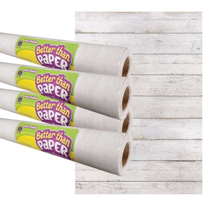 Teacher Created Resources® White Shiplap Better Than Paper Bulletin Board Roll, 4' x 12', Pack of 4