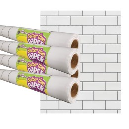 Teacher Created Resources® White Subway Tile Better Than Paper Bulletin Board Roll, 4' x 12', Pack of 4