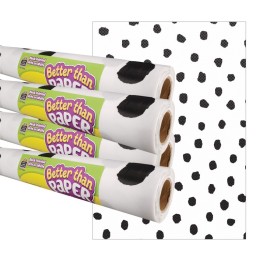 Teacher Created Resources® Black Painted Dots on White Better Than Paper Bulletin Board Roll, 4' x 12', Pack of 4