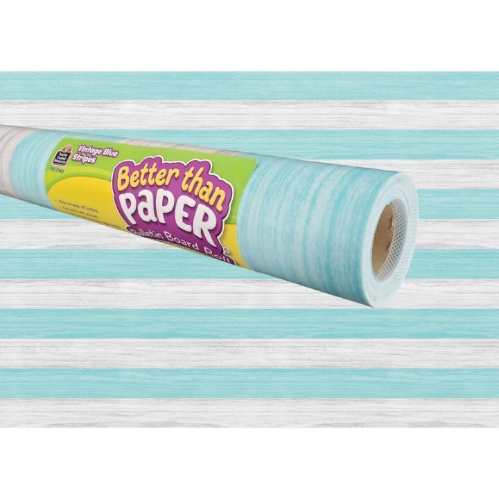 Teacher Created Resources® Vintage Blue Stripes Better Than Paper Bulletin Board Roll, 4' x 12', Pack of 4