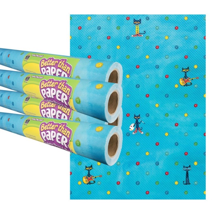 Teacher Created Resources® Pete the Cat Better Than Paper Bulletin Board Roll, 4' x 12', Pack of 4