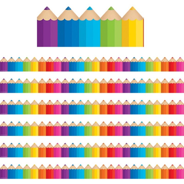 Teacher Created Resources® Colored Pencils Die-Cut Border Trim, 35 Feet Per Pack, 6 Packs